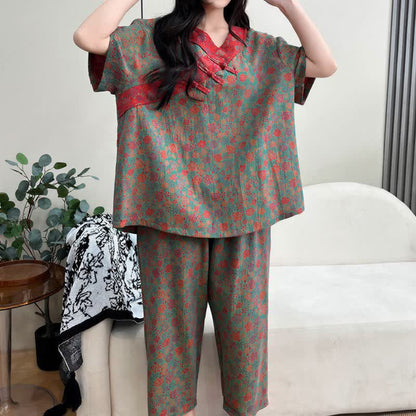 Plus Size Floral Cropped Capris Pants Loungewear - image 12