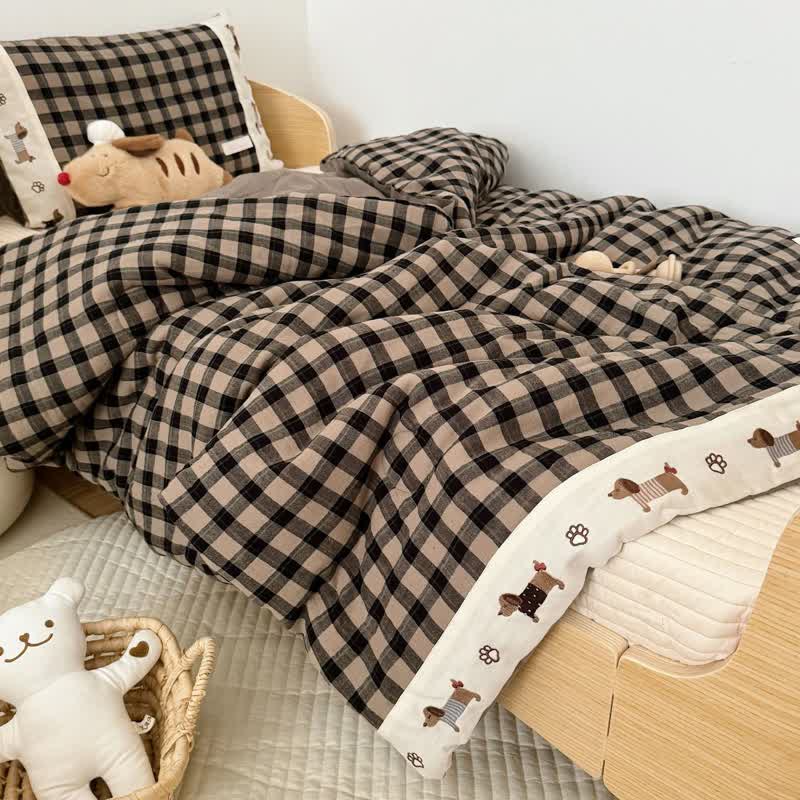 Cozy Khaki Gingham Quilt  with Puppy Embroidery - image 3