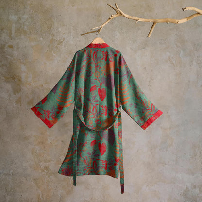 Retro Leaf Jacquard Cotton Kimono Robe - image 6
