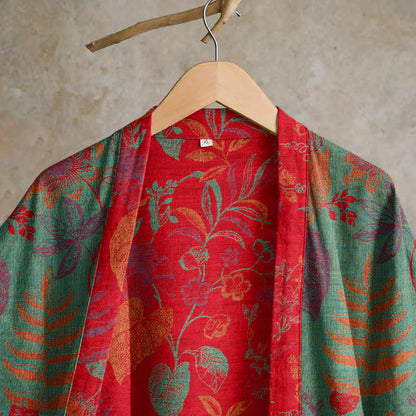 Retro Leaf Jacquard Cotton Kimono Robe - image 7