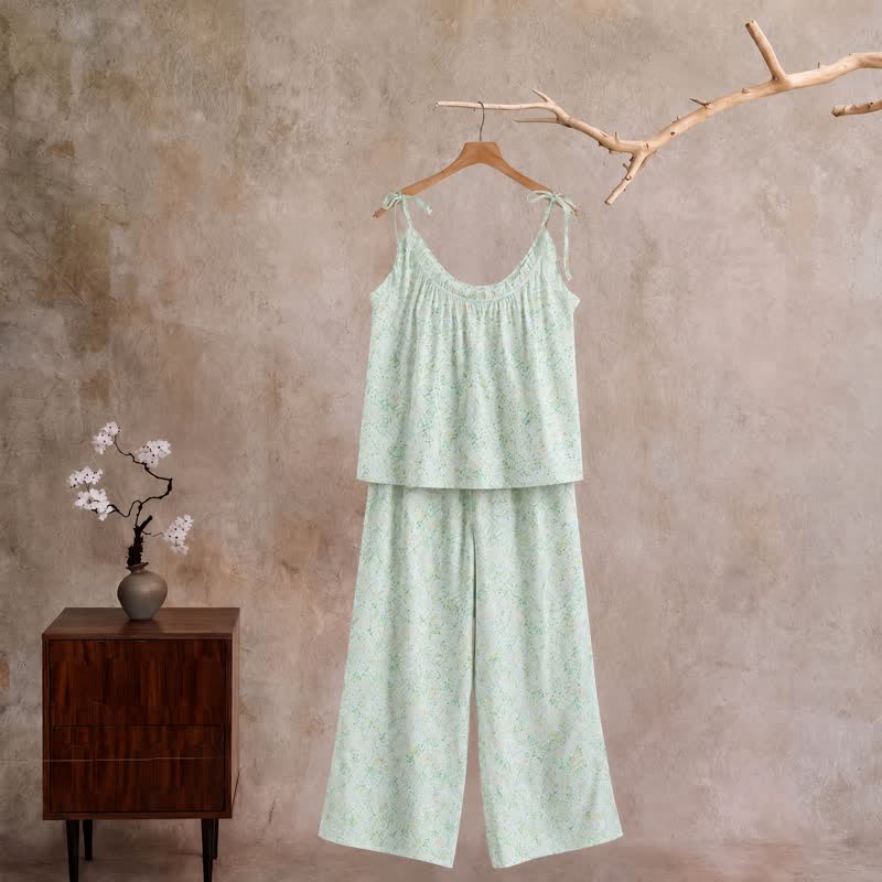 Rose Floral Spaghetti Strap Loungewear - Green - XL - image 0
