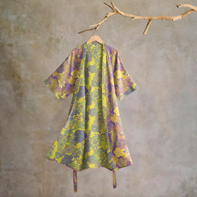 Purple Floral Cotton Kimono Robe - Purple - XL - image 0