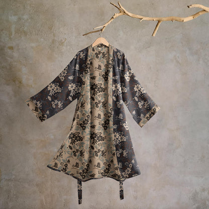 Mocha Floral Cotton Kimono Robe - Brown - L - image 0