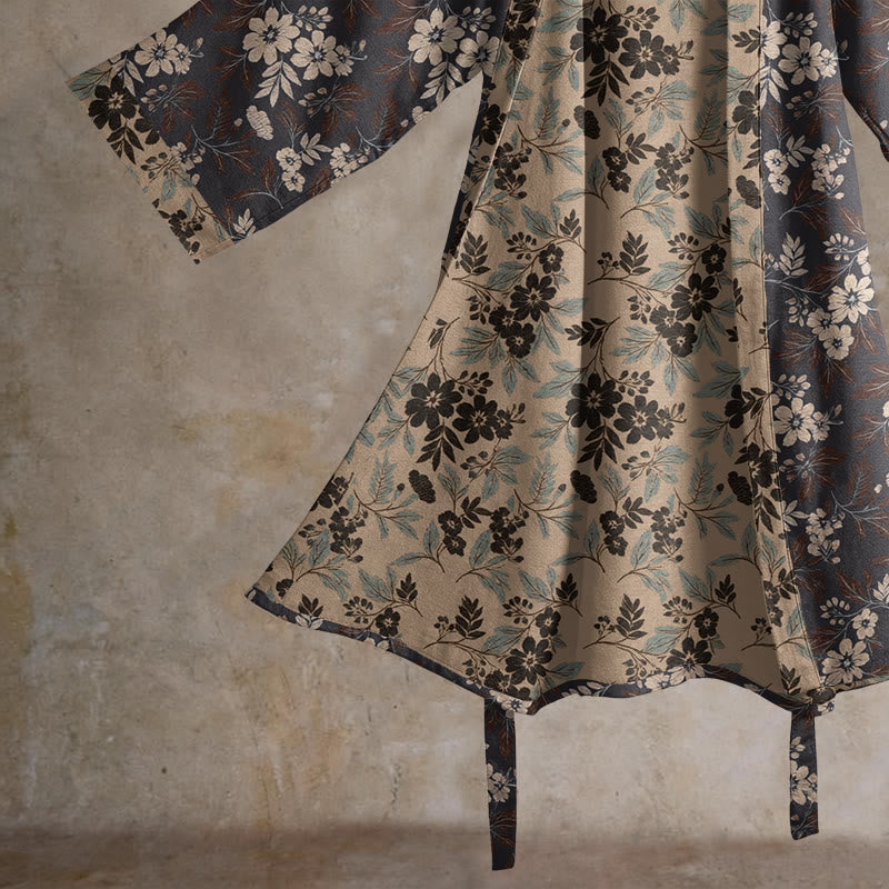 Mocha Floral Cotton Kimono Robe - image 4