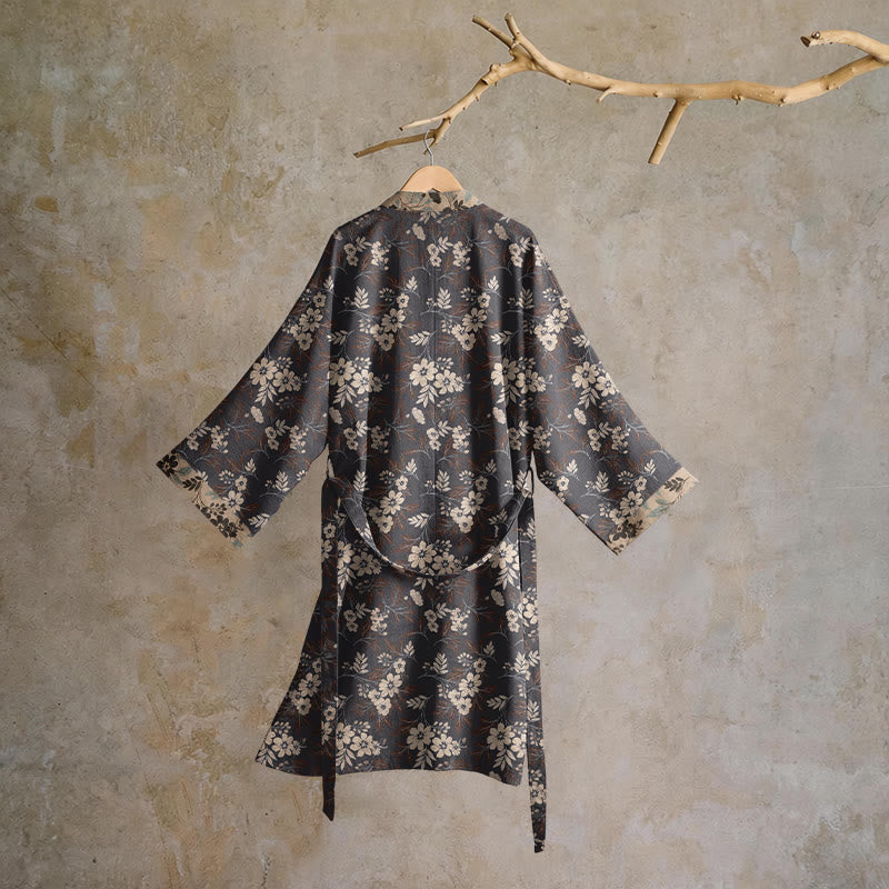 Mocha Floral Cotton Kimono Robe - image 1