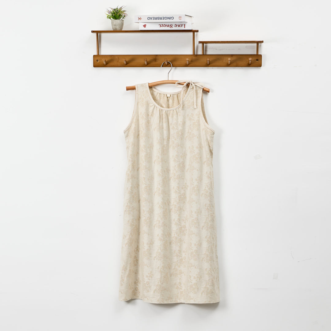 Beige Retro Flower Cotton Nightdress - Beige - XL - image 0