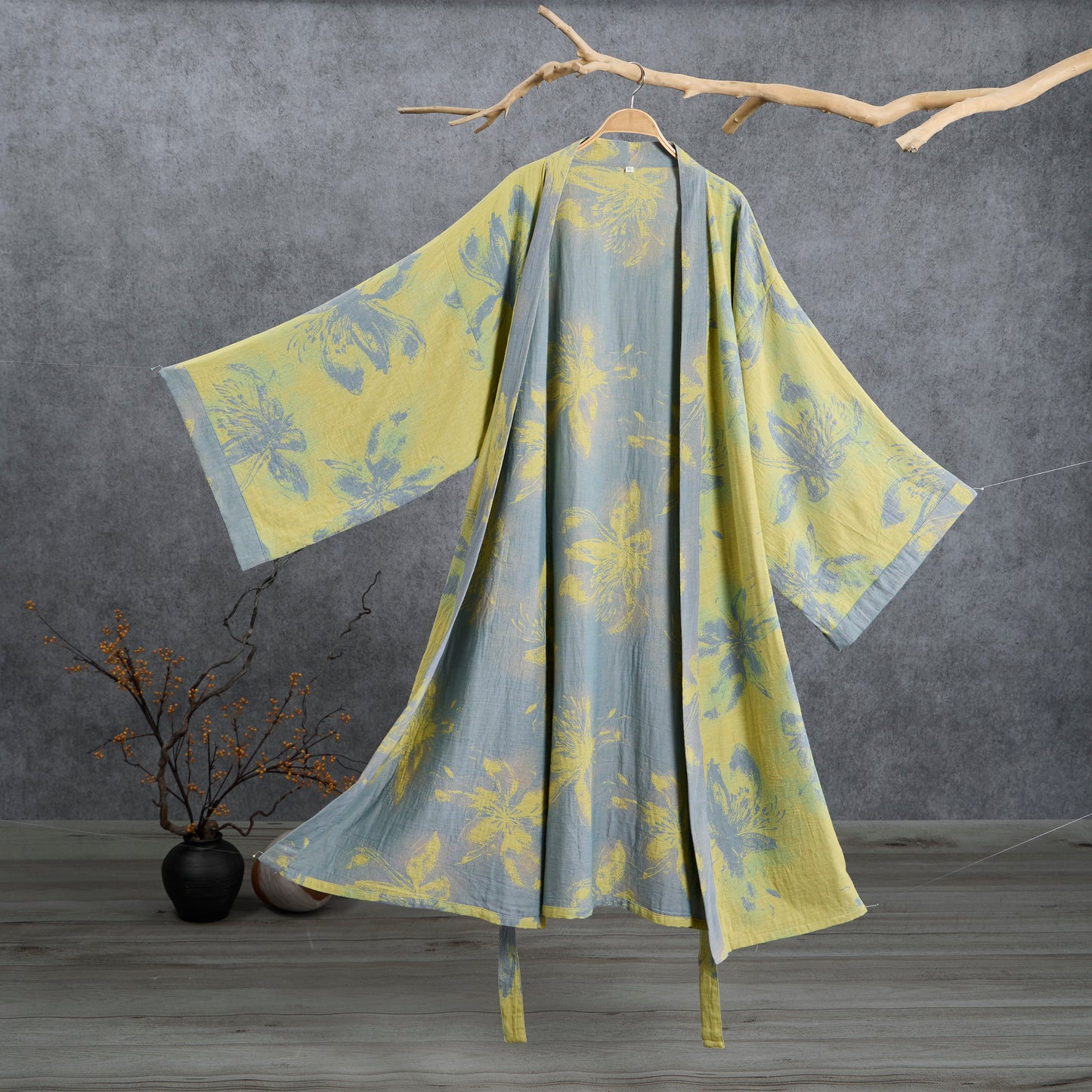 Azure Cotton Gauze Kimono Bathrobe - Light Green - 2XL - image 0