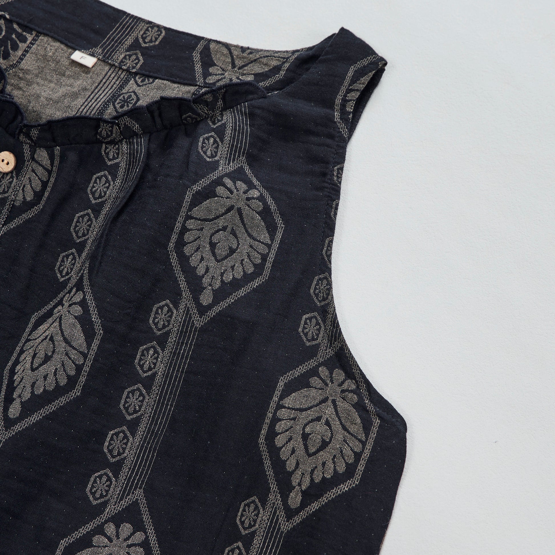 Vintage Navy Blue Geometric Cotton Nightdress - image 3