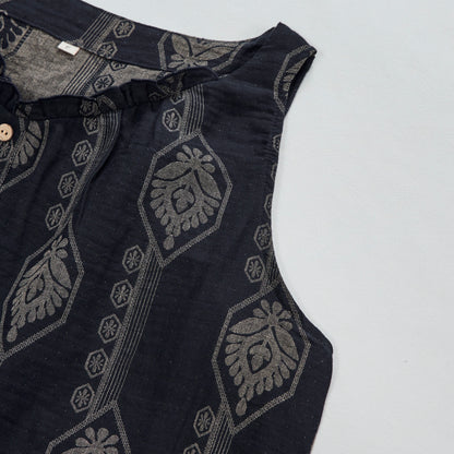 Vintage Navy Blue Geometric Cotton Nightdress - image 3