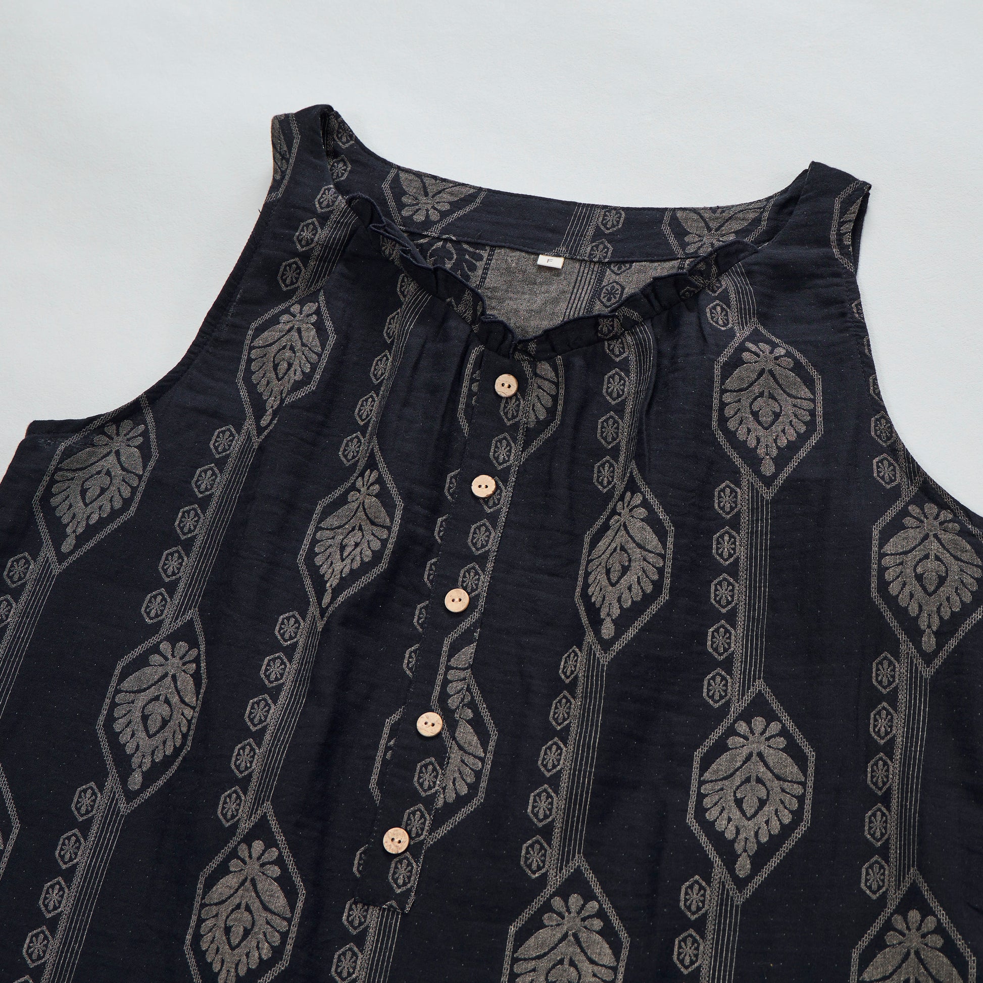 Vintage Navy Blue Geometric Cotton Nightdress - image 2