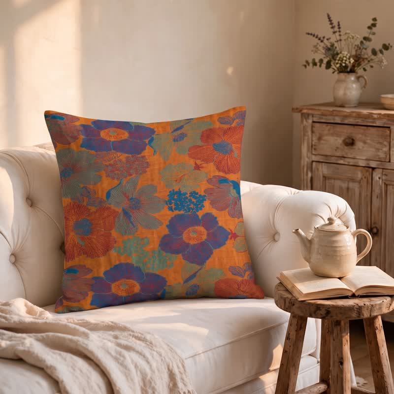 Vintage Boho Floral Cotton Throw Pillow - image 2