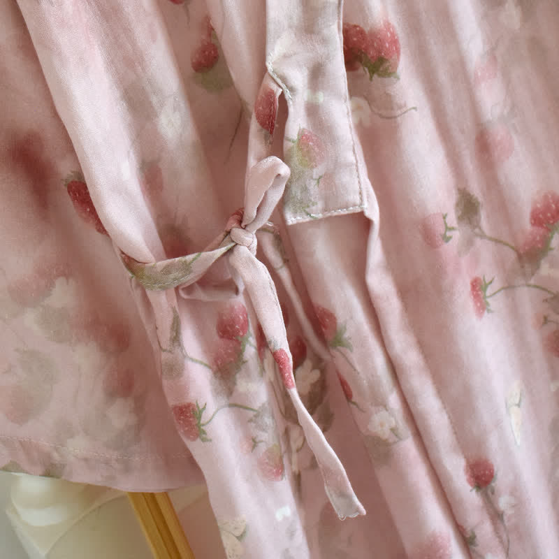Pink Berry Floral Cotton Kimono Robe - image 5