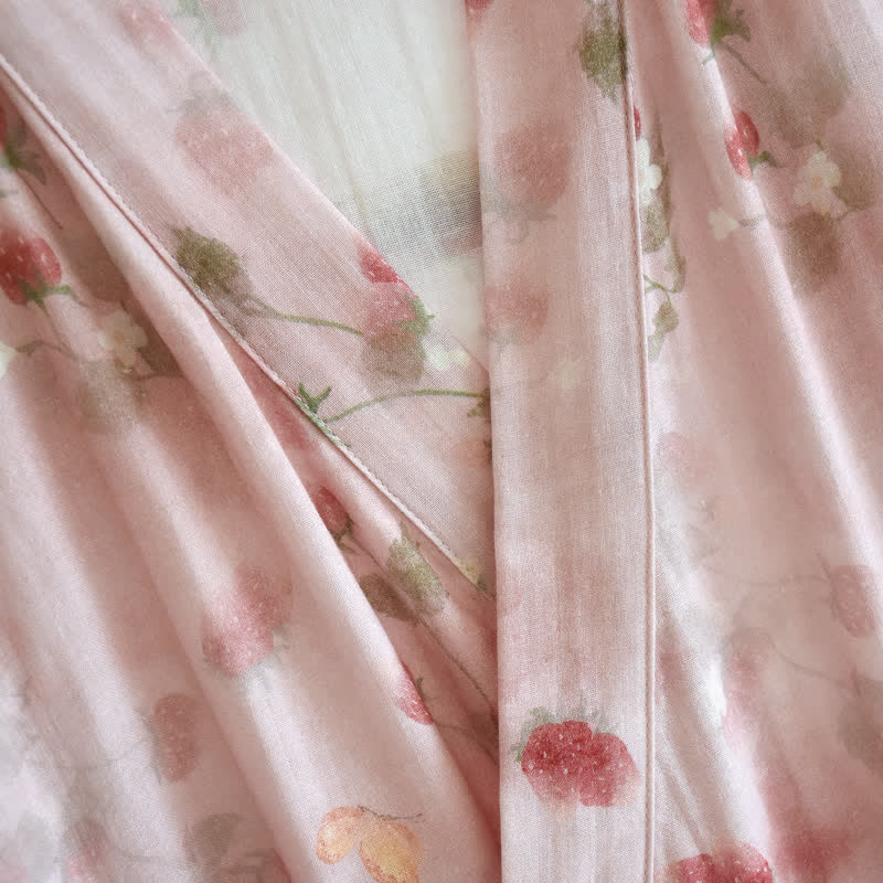 Pink Berry Floral Cotton Kimono Robe - image 4
