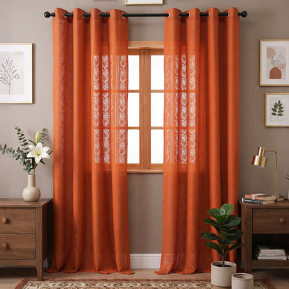 Vertical Stripe Light Filtering Grommet Window Drape - Orange - 55"W x 102"L - image 7