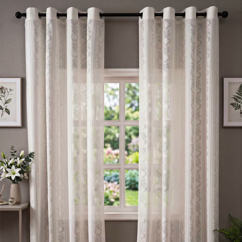 Vertical Stripe Light Filtering Grommet Window Drape - image 2
