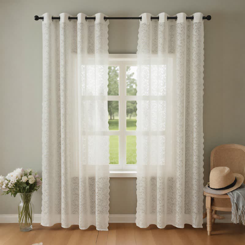 Grommet Top Airy Voile Lace Sheer Curtain - Beige - 51"W x 95"L - image 0