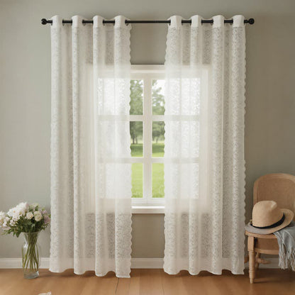 Grommet Top Airy Voile Lace Sheer Curtain - Beige - 51"W x 95"L - image 0