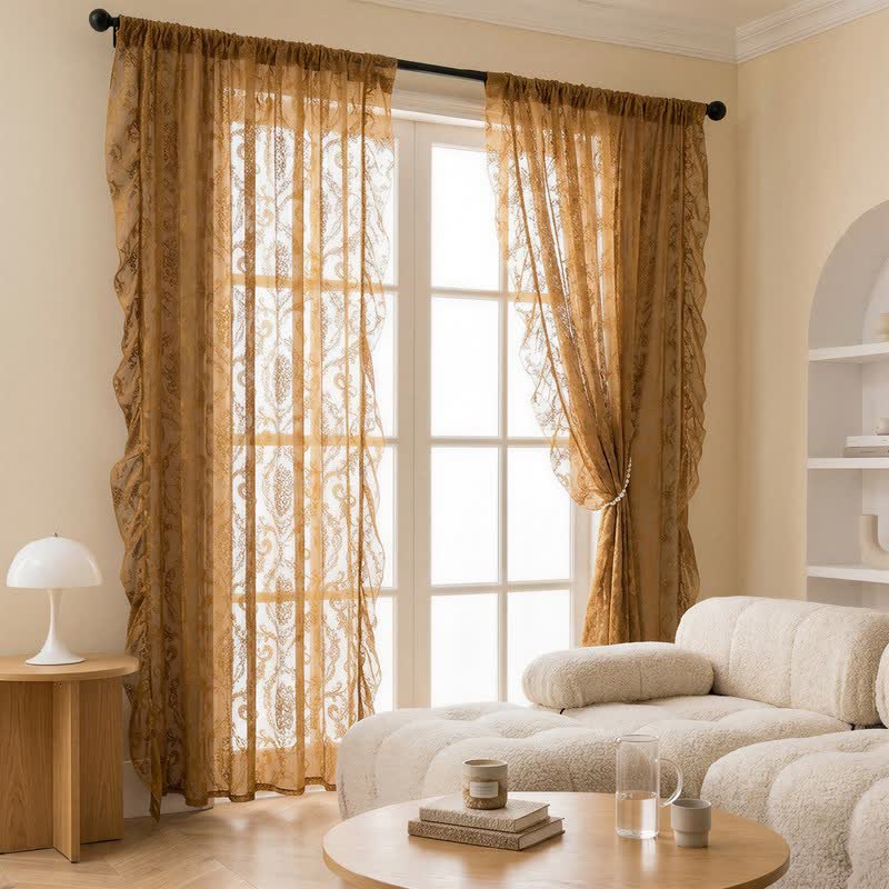 Ruffled Border Light Filtering Window Drape - Caramel Brown - 51"W x 108"L - image 0