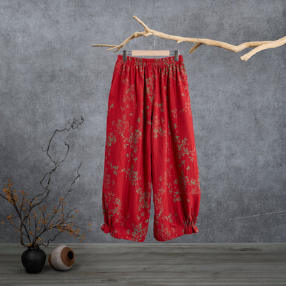 Red Floral Cotton Loungewear Pants - image 1