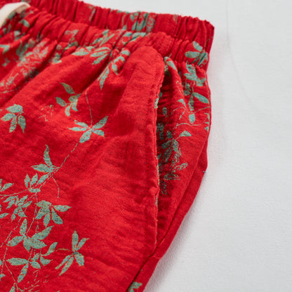 Red Floral Cotton Loungewear Pants - image 3