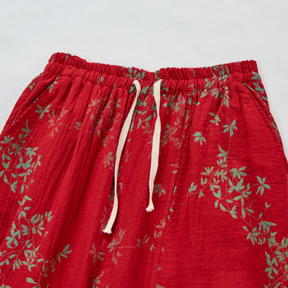 Red Floral Cotton Loungewear Pants - image 2