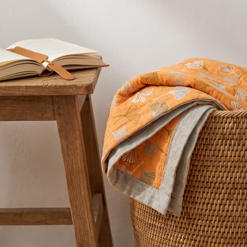 Golden Ginkgo Reversible Cotton Blanket - image 6