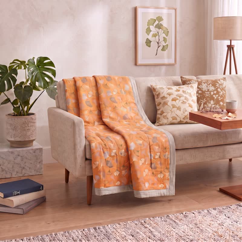 Golden Ginkgo Reversible Cotton Blanket - image 5