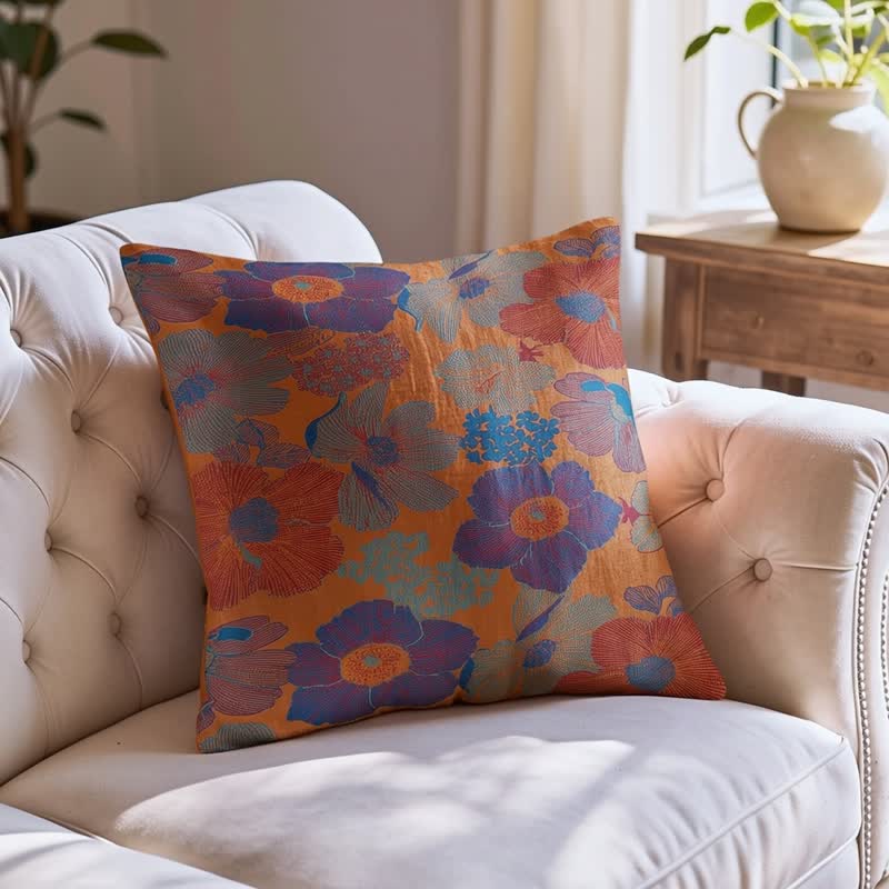 Vintage Boho Floral Cotton Throw Pillow - image 1