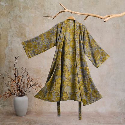 Retro Muted Floral Cotton Lounge Robe - Light gray - 2XL - image 0