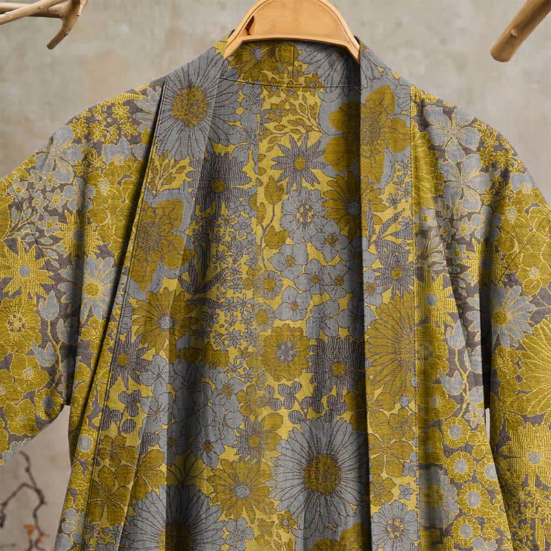 Retro Muted Floral Cotton Lounge Robe - image 2
