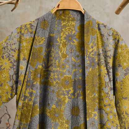 Retro Muted Floral Cotton Lounge Robe - image 2