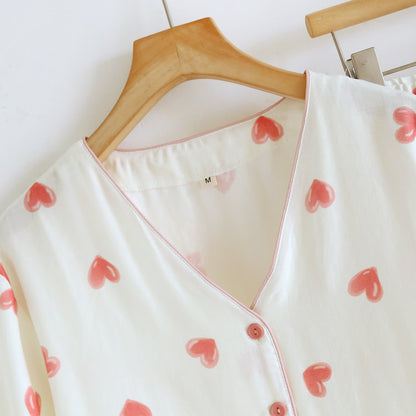Heart Print Cotton Gauze Loungewear Set（3pcs） - image 1