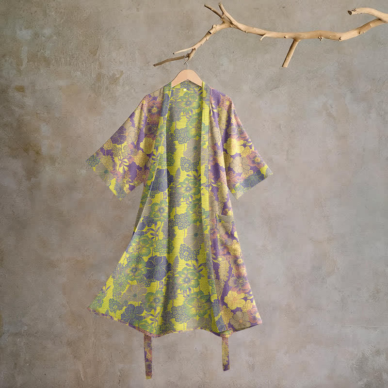 Purple Floral Cotton Kimono Robe - Purple - XL - image 0