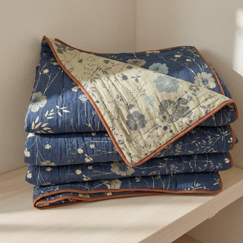 Reversible Blue Floral Cottage Quilt - Blue - King - image 0
