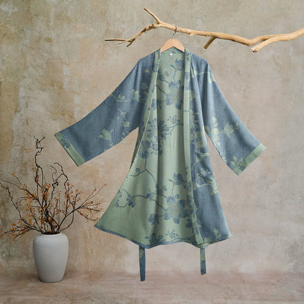 Sage Blue Floral Cotton Kimono Robe - Blue & Sage - 2XL - image 0
