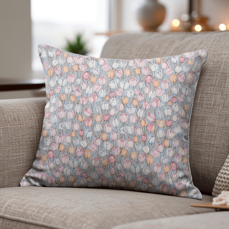 Vintage Tulip Floral Throw Pillow Cover - Blue - 18" x 18" - With Insert - image 0