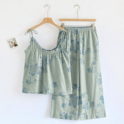 Vintage Floral Cotton Cami Loungewear Set - Green - XL - image 4