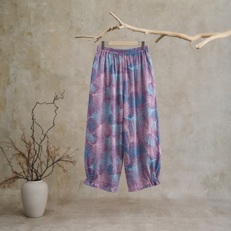 Vintage Ginkgo Leaf Cotton Lounge Pants - image 6