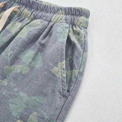 Retro Botanical Ginkgo Leaf Cotton Lounge Pants - image 4
