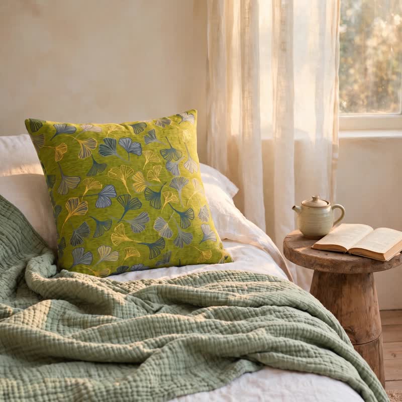Green Botanical Ginkgo Leaf Square Pillow - image 2