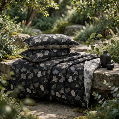 Vintage Black Ginkgo Leaf Reversible Cotton Bedding Set - Black - 2PCS Pillowcases - 40" x 20" - image 5