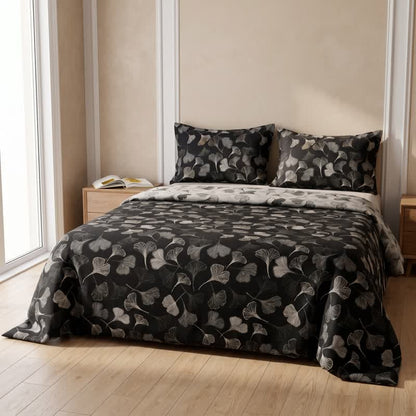 Vintage Black Ginkgo Leaf Reversible Cotton Bedding Set - image 3