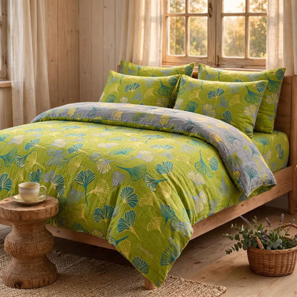 Vintage Green Ginkgo Leaf Cotton Reversible Bedding Set - image 3