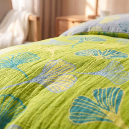 Vintage Green Ginkgo Leaf Cotton Reversible Bedding Set - image 7
