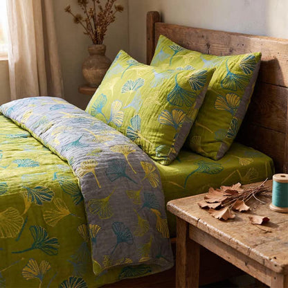 Vintage Green Ginkgo Leaf Cotton Reversible Bedding Set - image 5