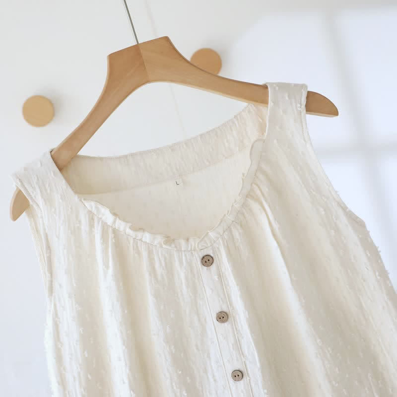 Beige Cotton Textured Sleeveless Lounge Dress - image 5