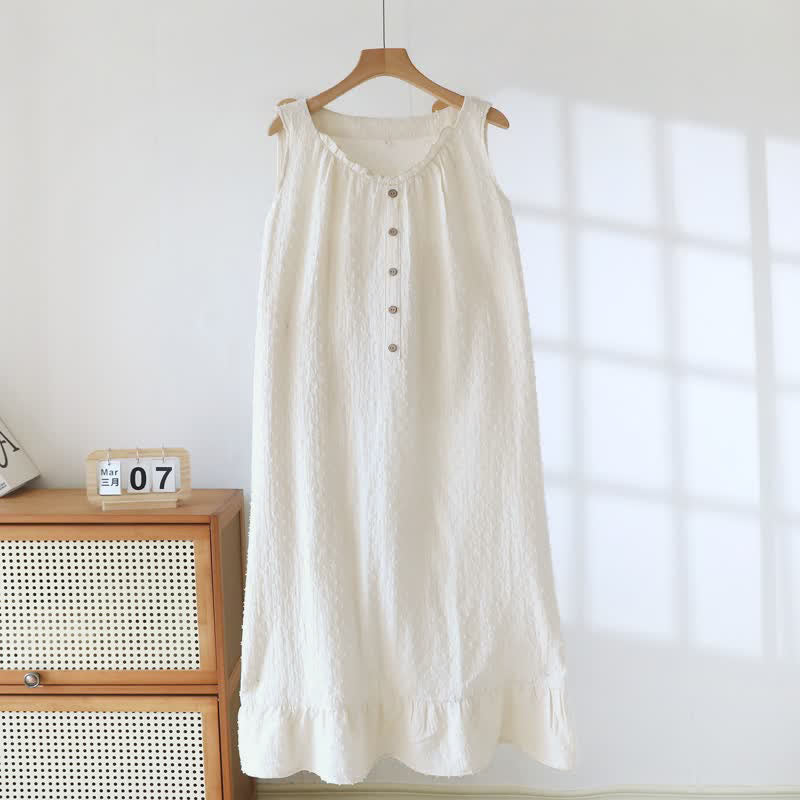 Beige Cotton Textured Sleeveless Lounge Dress - Beige - XL - image 0