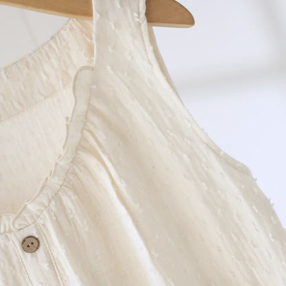 Beige Cotton Textured Sleeveless Lounge Dress - image 7