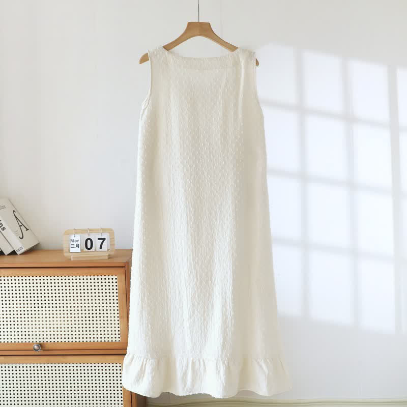Beige Cotton Textured Sleeveless Lounge Dress - image 1