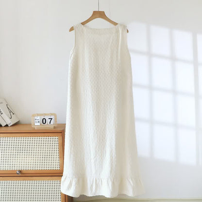 Beige Cotton Textured Sleeveless Lounge Dress - image 1